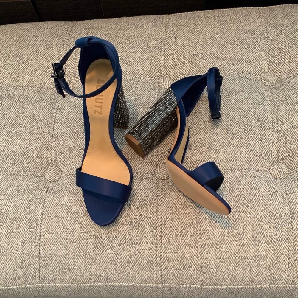 Schutz Hara Blue and Peachy rose Embellished Sandals.